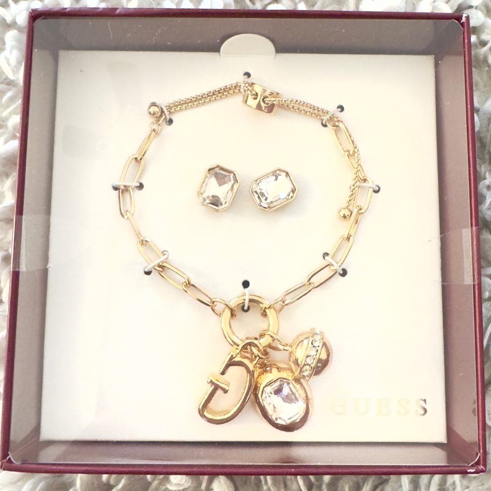 Guess Gold and Silver Charm Bracelet Set